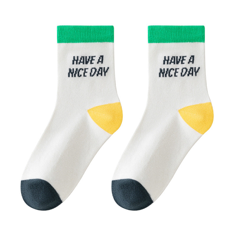 Color Block Cotton Mid-Calf Basketball Socks for Kids