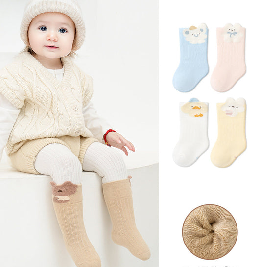 Cartoon Mid-Calf Socks for Babies and Toddlers, Thick Cotton, No-Slip Design