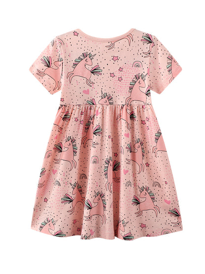 New Summer Short Sleeve Children Dress Cartoon Style Cotton