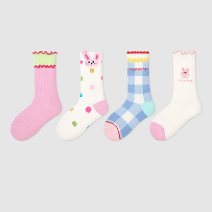 Kids Cotton Animal Stripe Mid Calf Socks Breathable