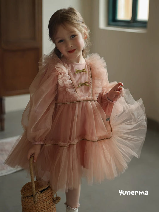 Girls' Princess Tulle Dress with Butterfly Bow